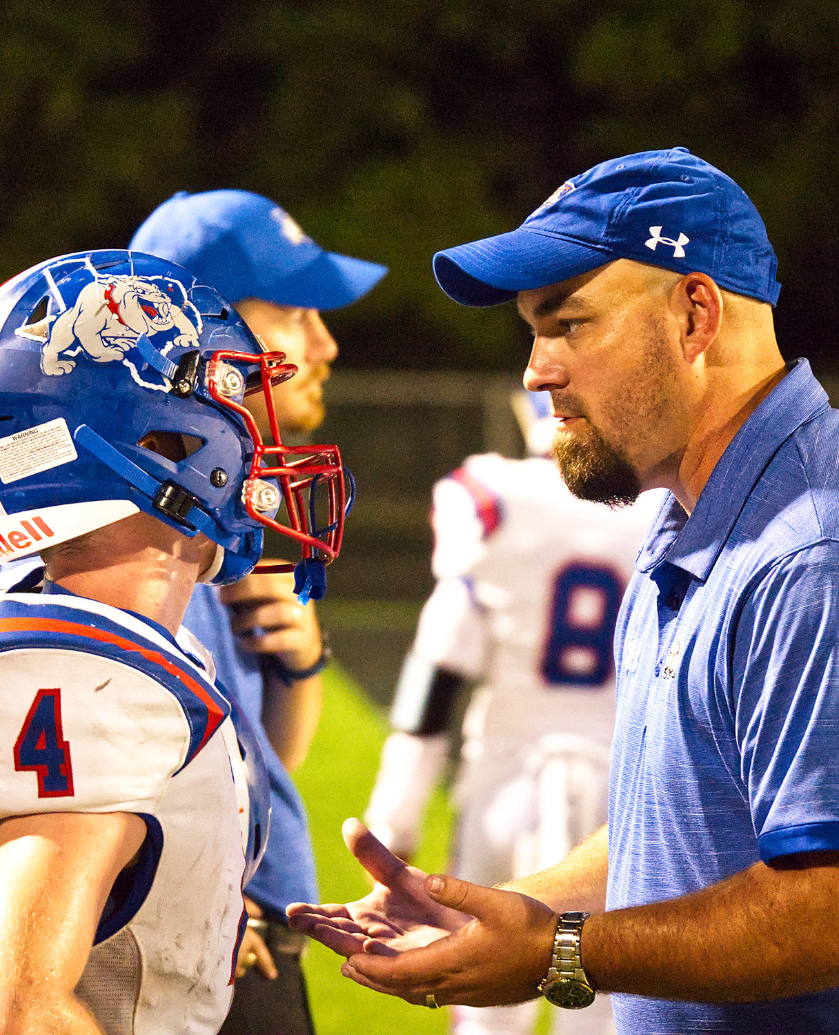 Bryan Morris gets some encouragement from Quitman coach Ryan Tierney.